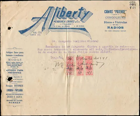 Recibo de 1941 da loja A Liberty