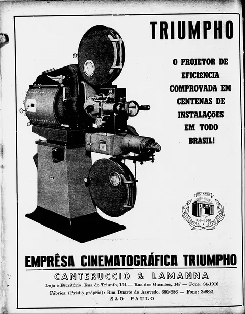 Propaganda do projetor usado no Cine Presidente