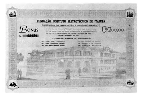 Documento de financiamento para reerguimento do IEI - Instituto Eletrotécnico de Itajubá, futura UNIFEI
