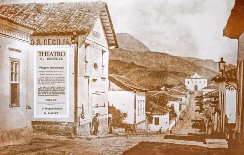 Rua Cel Rennó, Teatro Santa Cecília e Matriz em 1897