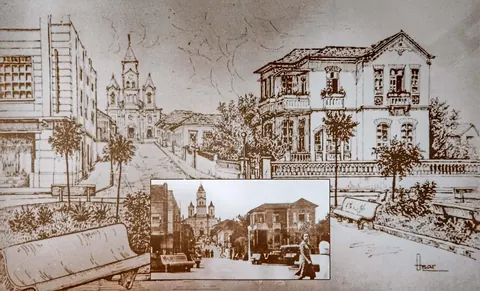 Desenho da praça Teodomiro Santiago e Matriz