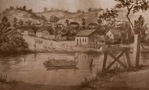 Pintura de trecho do rio Sapucaí no final da rua Luiz Vianna por Luiz Teixeira