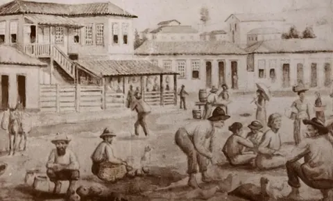 Pintura do largo dos Passos, futura praça Theodomiro Santiago, por Luiz Teixeira