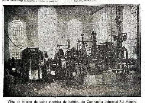 Vista do interior da usina elétrica de Itajubá da Companhia Industrial Sul-Mineira