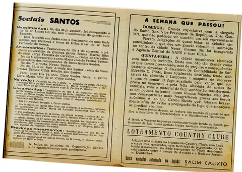Jornal - Sociais Santos; A Semana que passou; Loteamento Country Clube